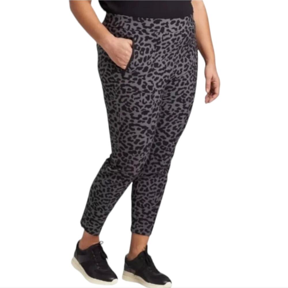 Lane Bryant Gray & Black Leopard Animal Print On The Go Pull On Ankle Pants 22